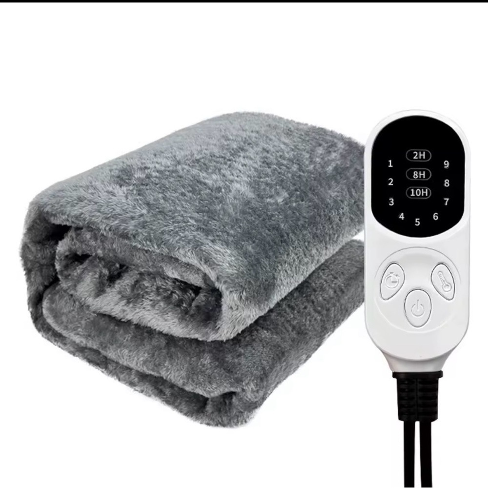 Gray Electric Heated Blanket with Remote